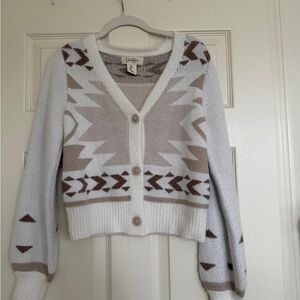 Jessica Simpson Geometric Pattern Cardigan - Cream and Brown